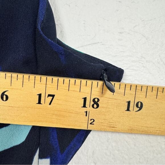 Ann Taylor Green Blue Floral Ruffled A Line Dress Womens 14P Belted Modest - Picture 7 of 9